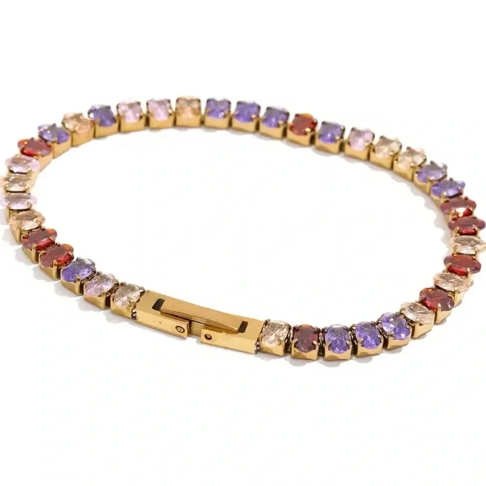 Colorful Zirconia 18K Gold Stainless Steel Waterproof Tennis Bracelet